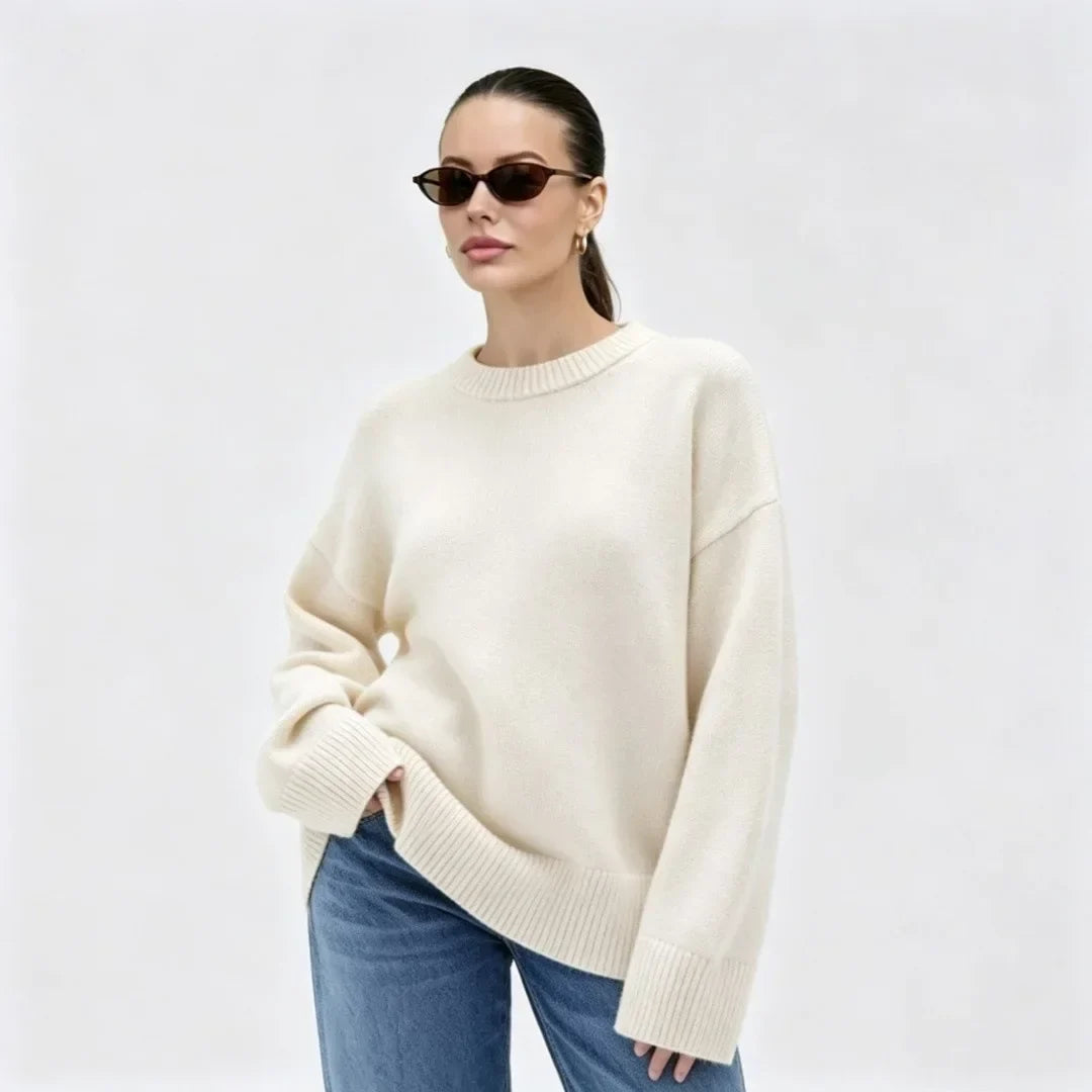 Pull oversize fin en maille pour femme à col rond