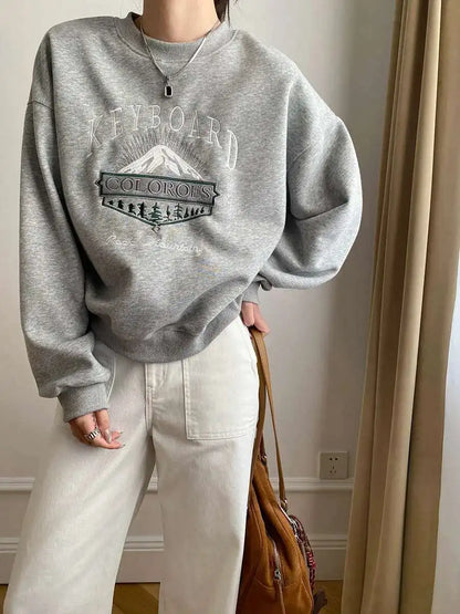 Unisex Langarm Sweatshirt mit Rundhalsausschnitt und Stickerei