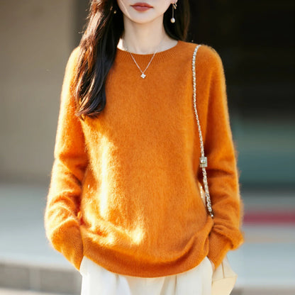 Pullover da donna in maglia, a girocollo, a maniche lunghe, morbido