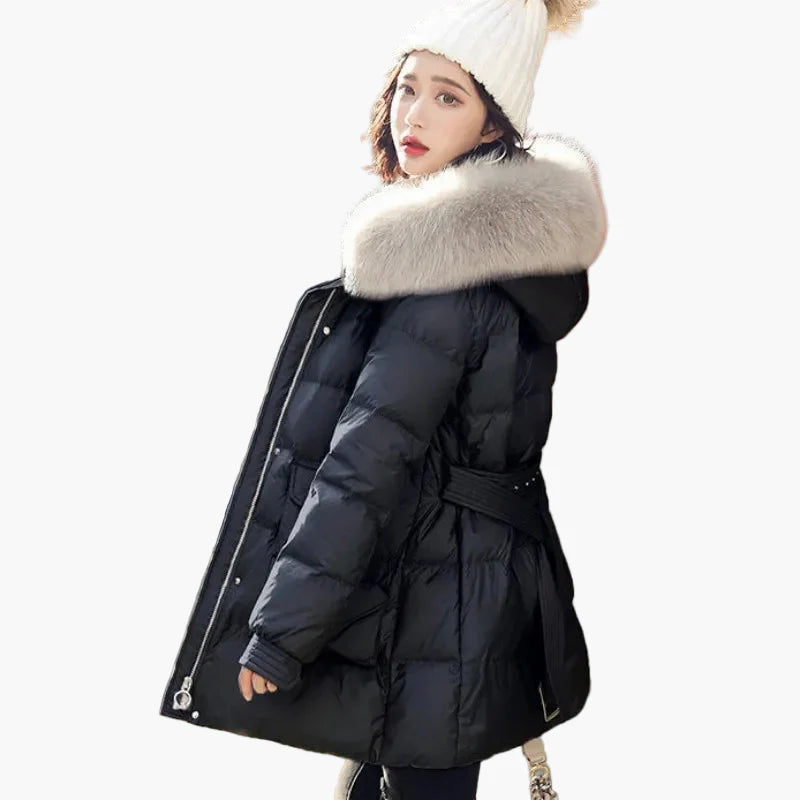 Giacca invernale da donna effetto piumino con cappuccio e collo in pelliccia – parka elegante e caldo per tutti i giorni e tempo libero