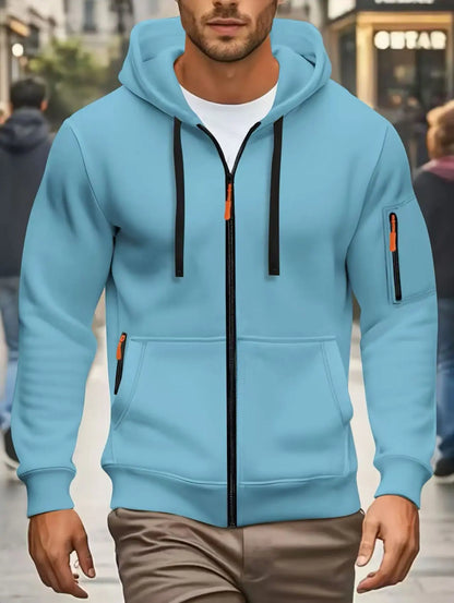 Hoodie da uomo con cerniera e cappuccio, verde oliva