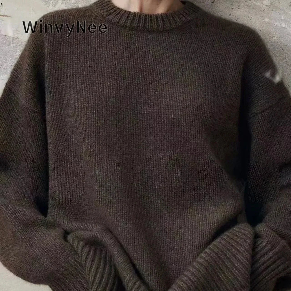 Pull oversize en maille pour femme à manches longues et col rond