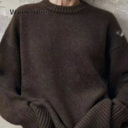 Pull oversize en maille pour femme à manches longues et col rond