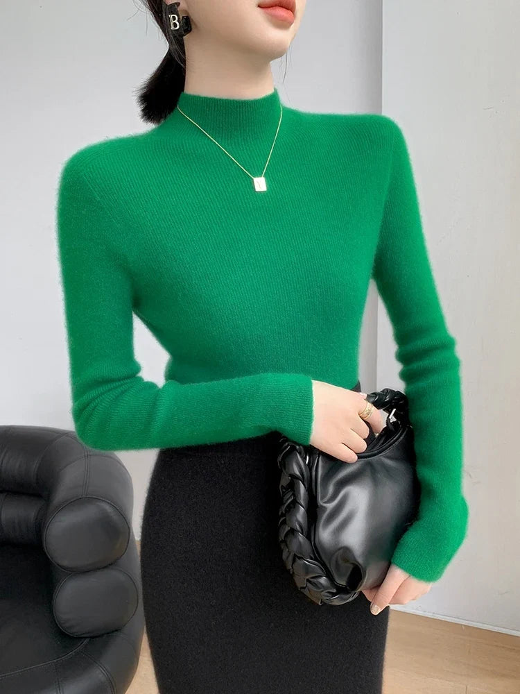 Damen Gerippter Stehkragen Pullover Langarm Weich