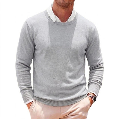 Herren Rundhals Pullover Langarm Feinstrick Basic Sweater