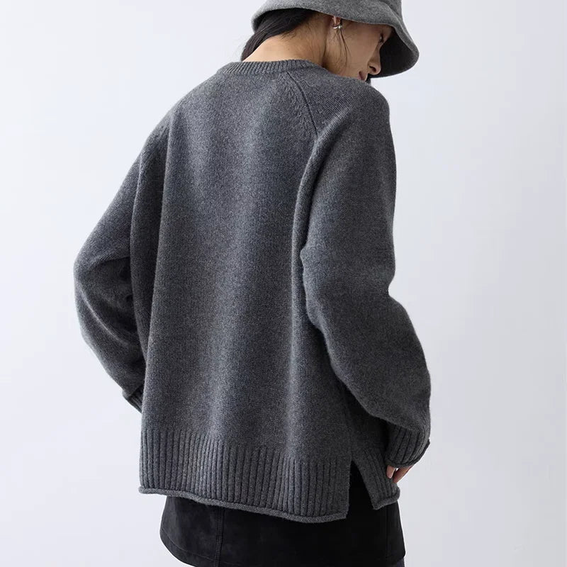 Pull en maille oversize pour femme à col rond, manches longues