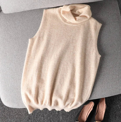 Ärmelloser Rollkragenpullover für Damen, weiches Material