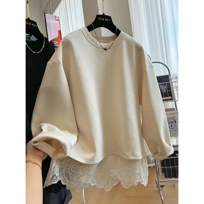 Sudadera de mujer con encaje superpuesto y espalda abierta - negra o crema