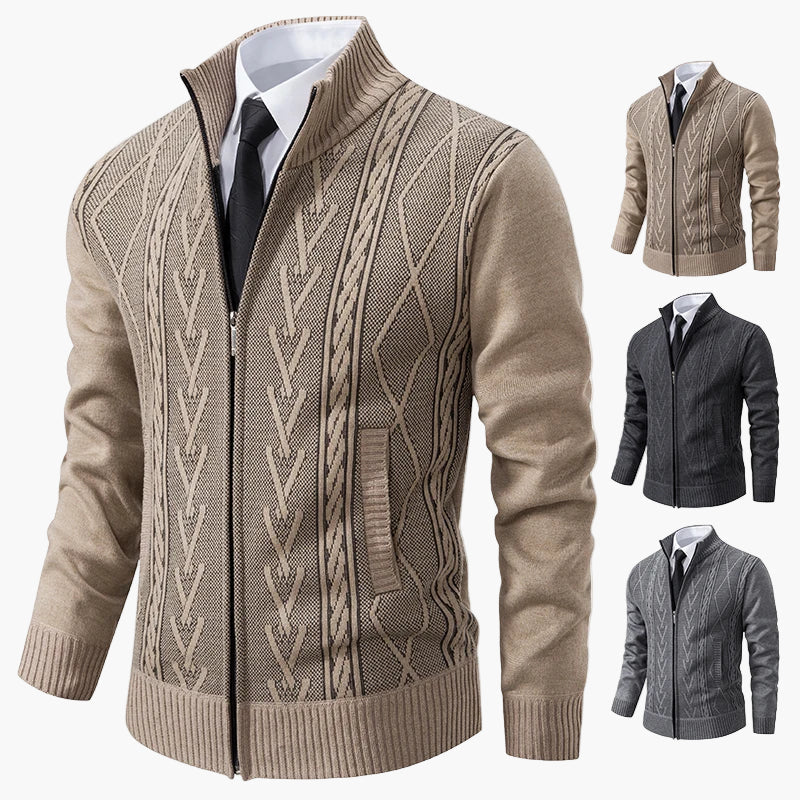 Herre strikkejakke med glidelås – Elegant business casual cardigan for kontor og fritid