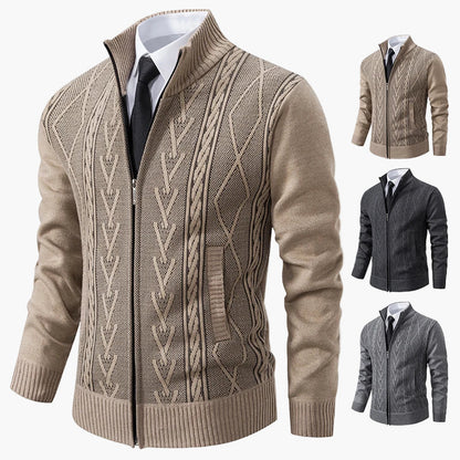 Herre strikkejakke med glidelås – Elegant business casual cardigan for kontor og fritid
