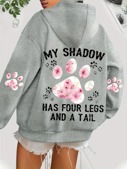 Hoodie für Damen mit Kapuze und Tiermotiv Print – Oversize Sweatshirt mit Pfotenabdruck