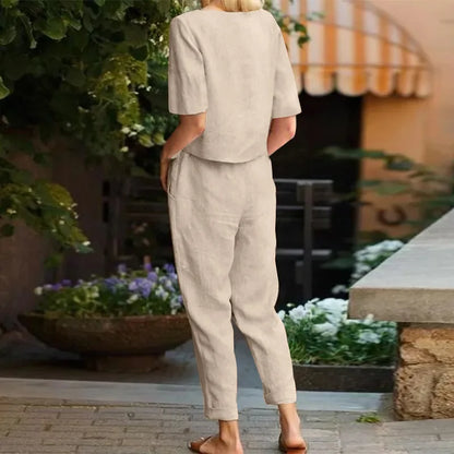 Damen 2-teiliges Freizeitset – Sommer Outfit mit lockerem Oberteil und Hose, ideal für Alltag und Urlaub
