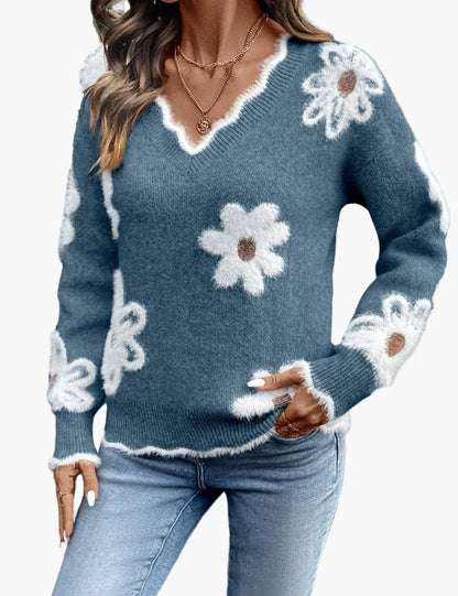 Pull femme à motif floral, pull en maille mode style décontracté – idéal pour le quotidien et les loisirs