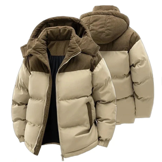 Unisex Winter Steppjacke mit Kapuze und Cord-Details - Zweifarbig