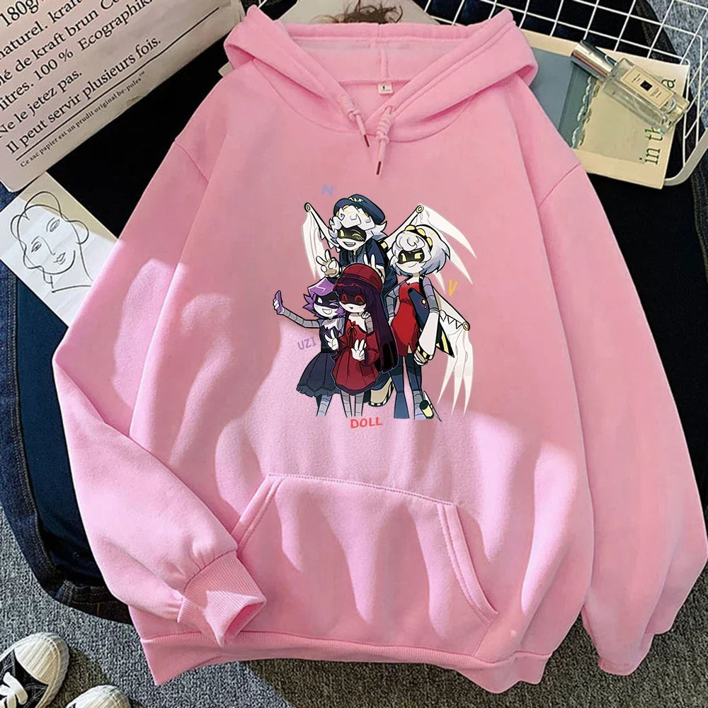 Sudadera unisex con capucha, estampado de personajes y bolsillo canguro