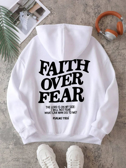 Hættetrøje med teksten "Faith Over Fear" til damer