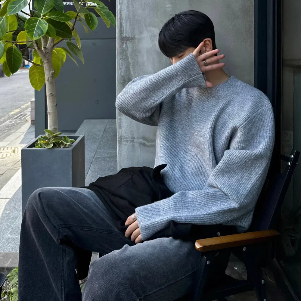 Herren Rundhals-Pullover aus Strickware, Rot oder Hellgrau