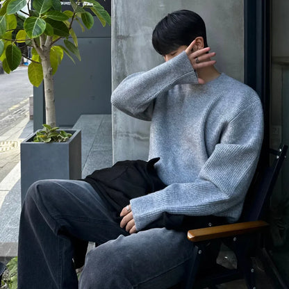 Herren Rundhals-Pullover aus Strickware, Rot oder Hellgrau