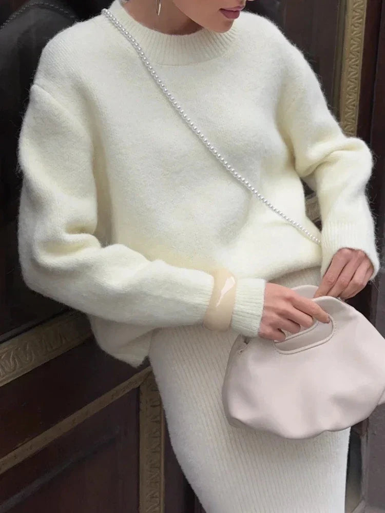 Damen Pullover weich Rundhalsausschnitt langärmlig