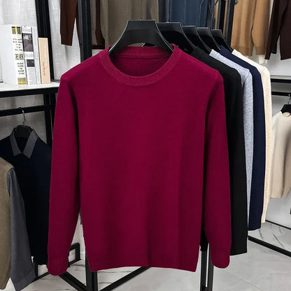 Pullover da uomo in maglia, girocollo, a maniche lunghe, basic e tinta unita