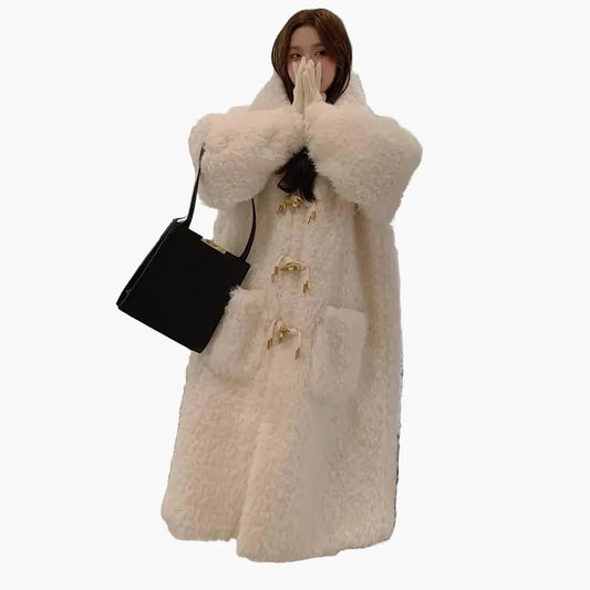 Dam teddyfäll vinterkappa med oversize-look och huva – Moderiktig kappa för kalla dagar