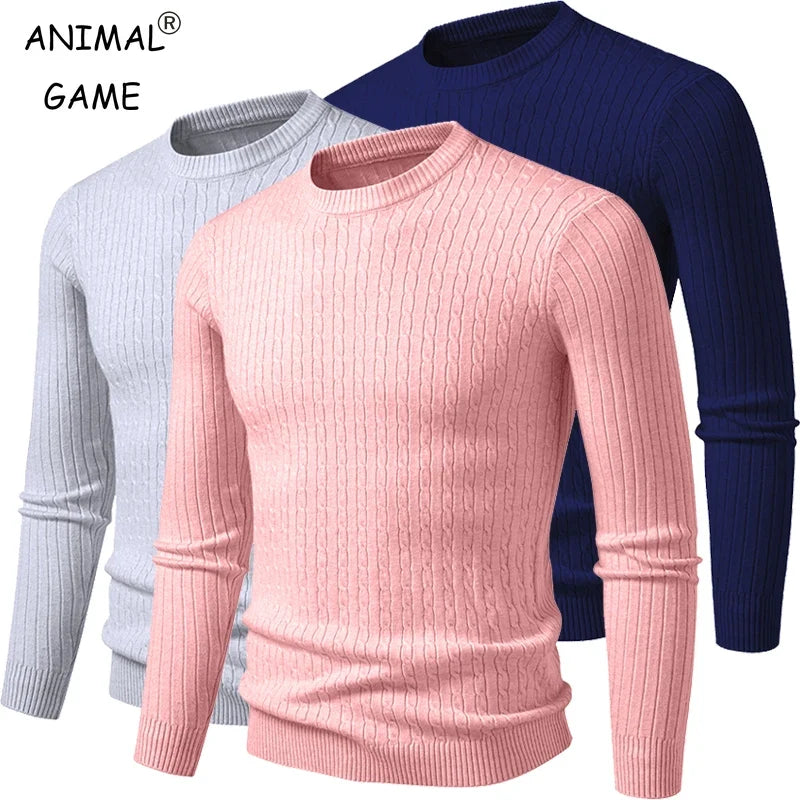 Herren Pullover Rundhals Zopfmuster Langarm Strickpullover