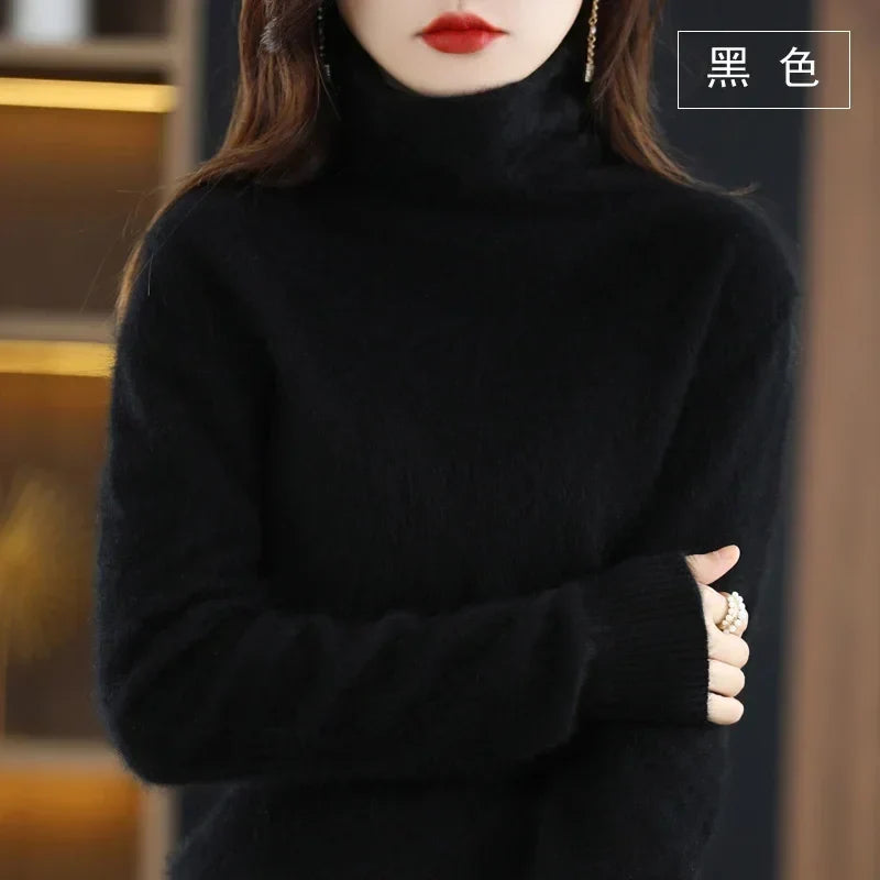 Dame-rullekravepullover, lange ærmer, blødt materiale