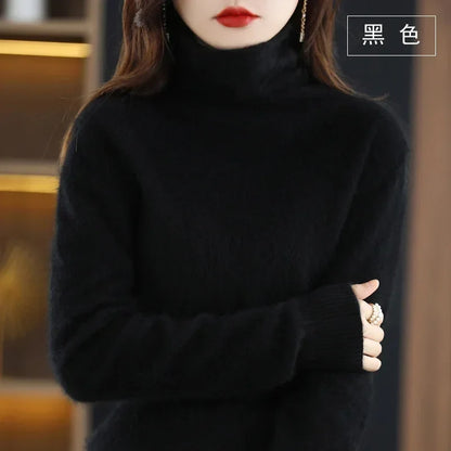 Dame-rullekravepullover, lange ærmer, blødt materiale