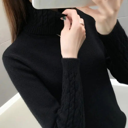 Damen Rollkragenpullover mit Zopfmuster Ärmeln in Grau
