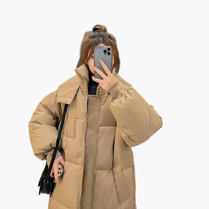 Damen Winter Steppmantel Lang mit Kapuze – Modischer Oversize Parka für kalte Tage