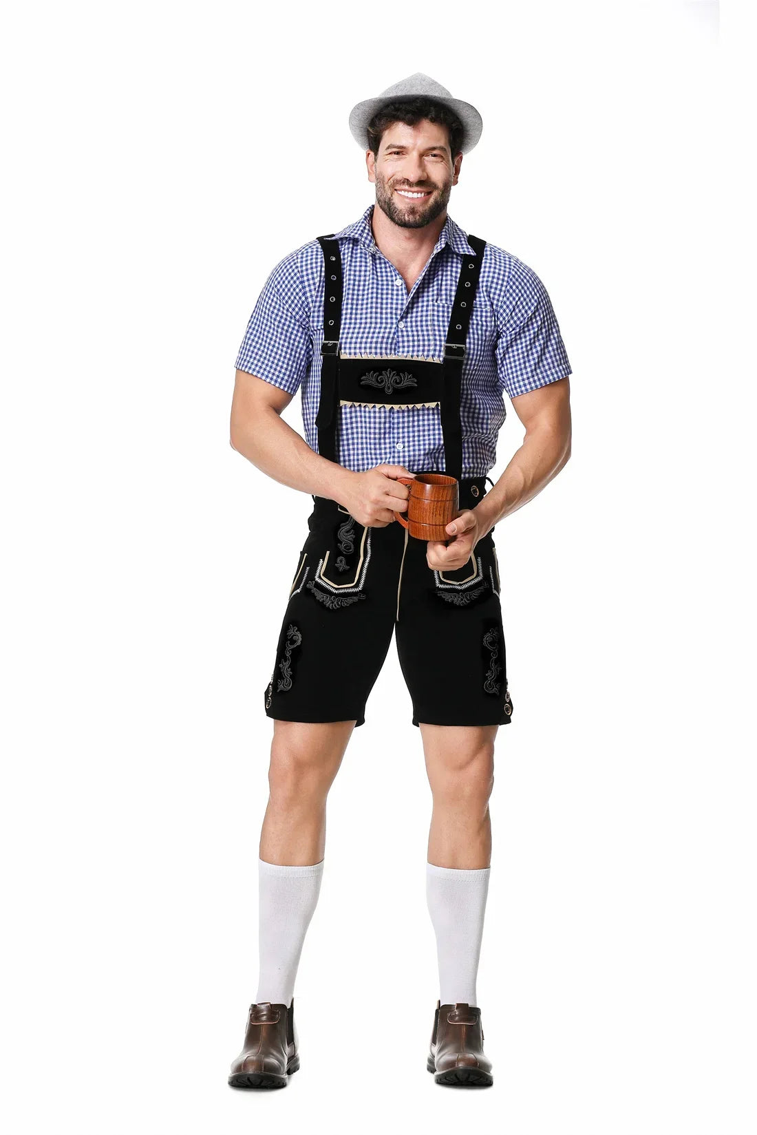 Herren Lederhosen Set Karohemd Hut Trachten Set Oktoberfest
