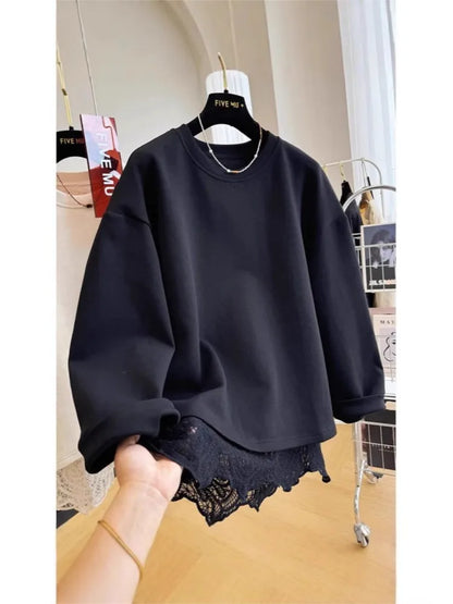 Sudadera de mujer con encaje superpuesto y espalda abierta - negra o crema