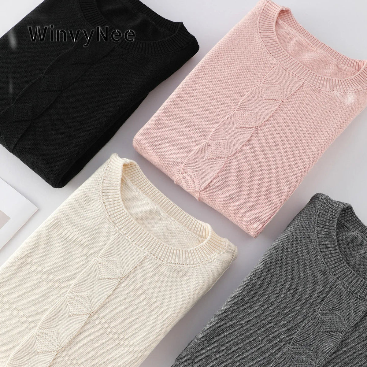 Damen Strickpullover Rundhals Zopfmuster Langarm