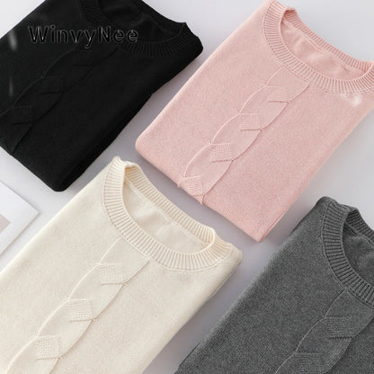 Damen Strickpullover Rundhals Zopfmuster Langarm