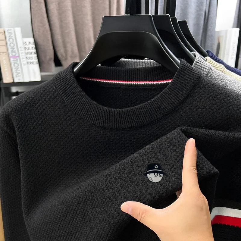 Herren Rundhals Pullover mit Waffelstruktur und Golf-Emblem