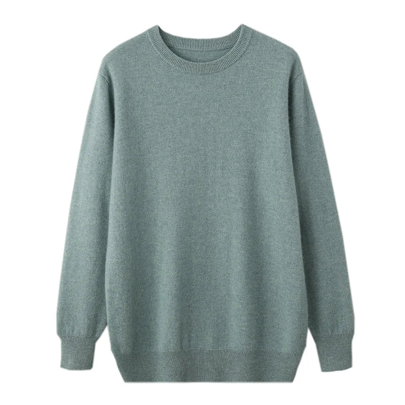 Herrepullover med rund hals i finstrik og lange ærmer