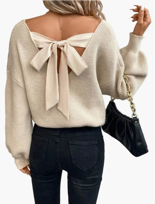 Dampullover med ryggutskärning och rosett – Modernt casual-look för vardag & utekväll