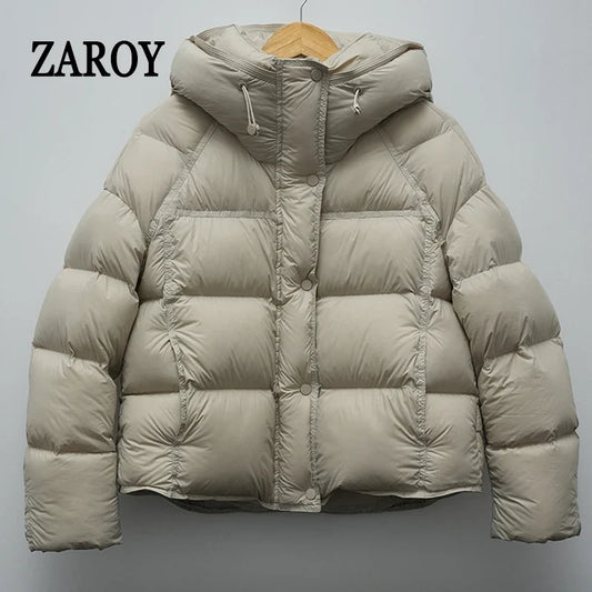Damen Daunenjacke Winter Kurz Gepolstert Steppjacke Mit Kapuze