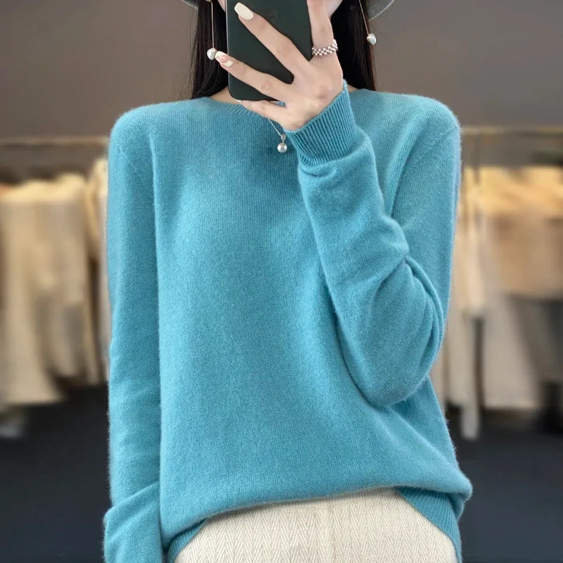 Damen Rundhals Strickpullover Langarm Weiches Material