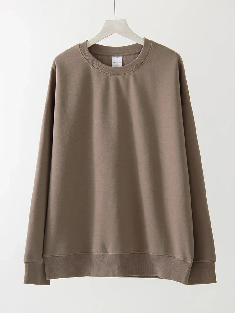 Felpa unisex oversize a maniche lunghe con scollo rotondo, tinta unita