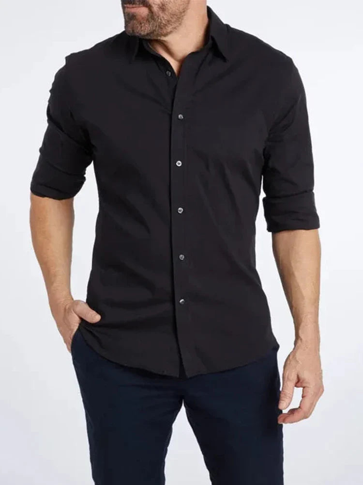 Herren Slim Fit Business Freizeithemd Langarm Modern Elegant