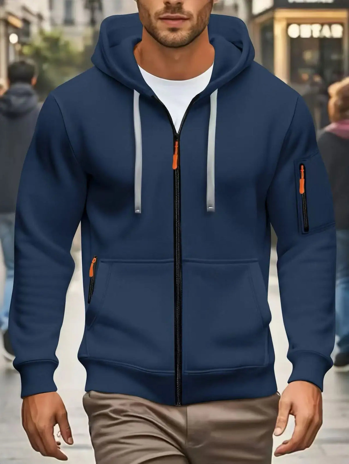 Hoodie da uomo con cerniera e cappuccio, verde oliva
