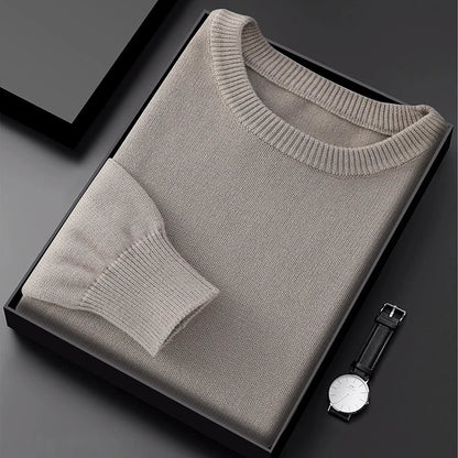 Pullover da uomo con scollo rotondo, in maglia, tinta unita, a maniche lunghe