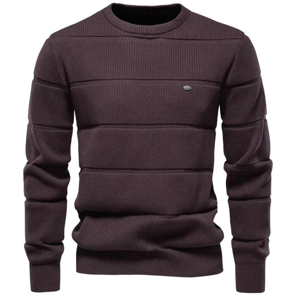 Herren Strickpullover Rippstrick Rundhals Langarm Beige