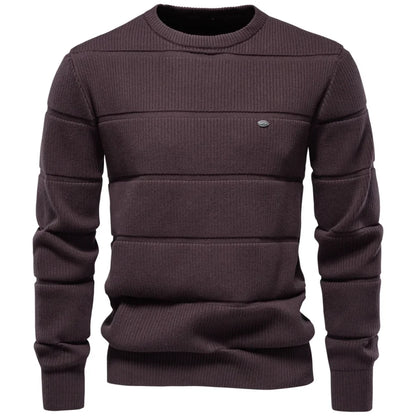 Herren Strickpullover Rippstrick Rundhals Langarm Beige