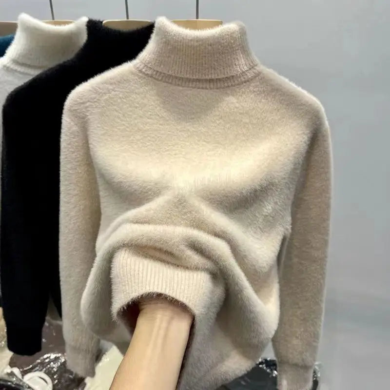 Dolcevita da donna, maglione lavorato a maglia, soffice, caldo e confortevole