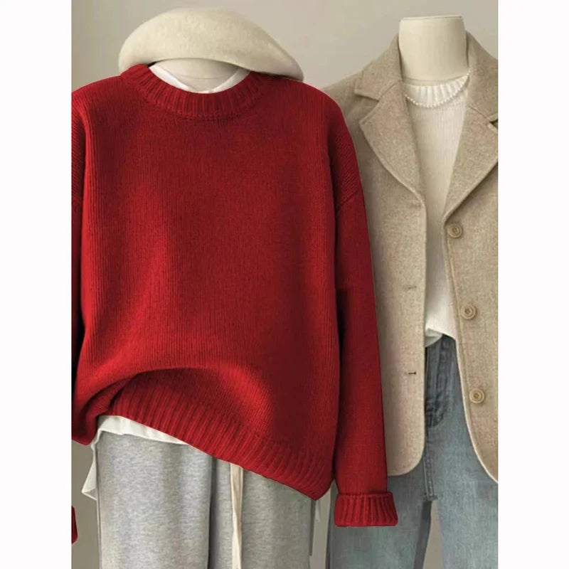 Pull en grosse maille pour femme, col rond, manches longues