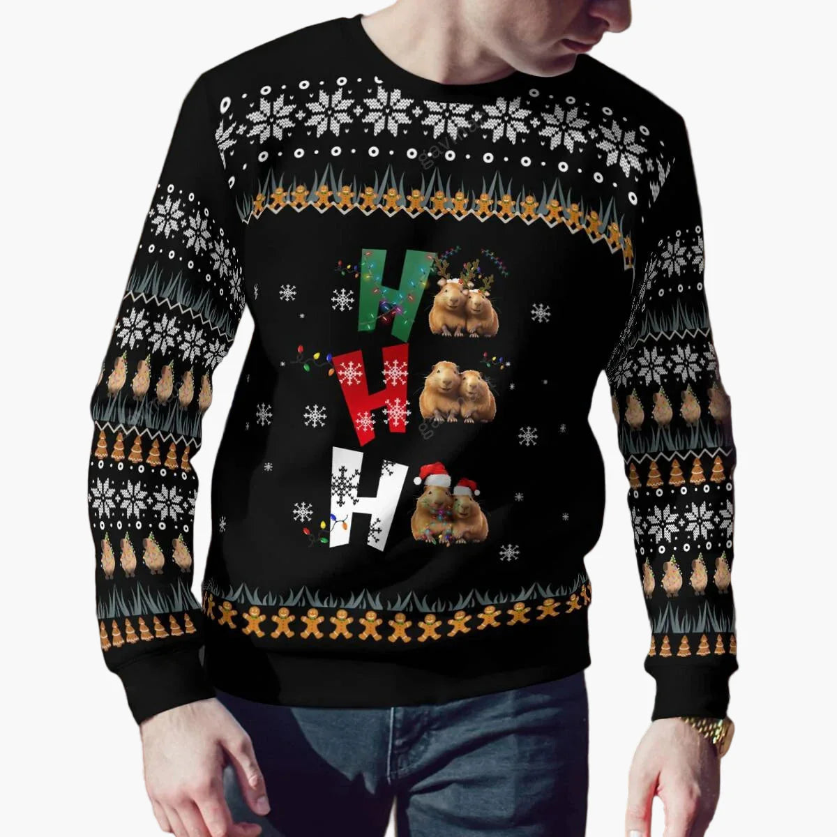 Męski świąteczny sweter z motywem kapibary – zabawny Ugly Christmas Sweater dla dorosłych