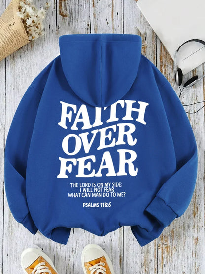 Hættetrøje med teksten "Faith Over Fear" til damer