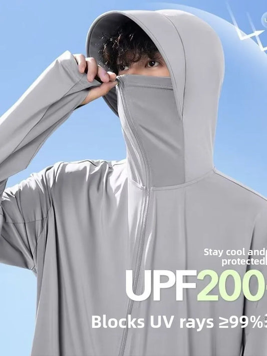 UV-Schutz Jacke mit Kapuze und Reißverschluss für Herren, Sonnenschutz Oberteil, atmungsaktiv